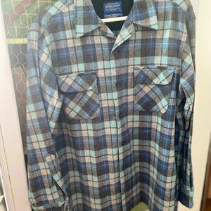 Pendleton Blue Plaid Wool Board Shirt